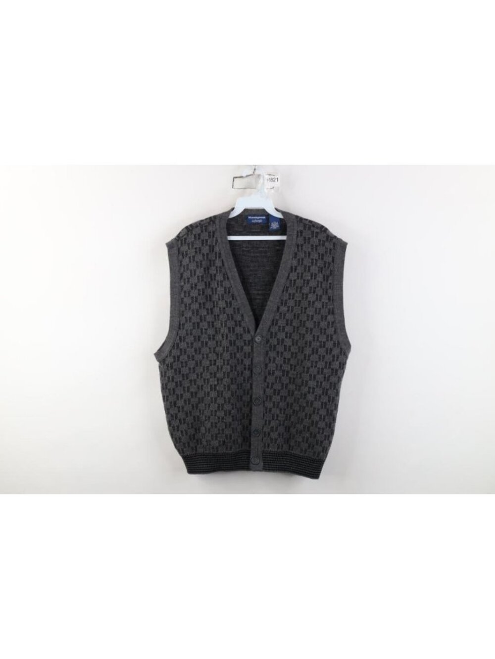 Vintage 90s Streetwear Mens Large Checkered Knit Cardigan Sweater Vest Gray